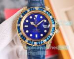 Luxury Copy Rolex Submariner Citizen Blue Diamond Blue Leather Strap Watch 40mm